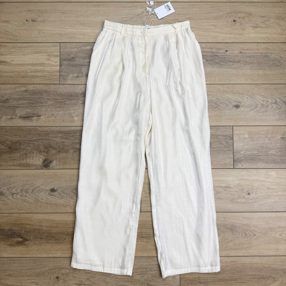 NWT LUCY PARIS Brylie Pleated Pant Pearl Metallic Wide Leg High Waist‎ Size M